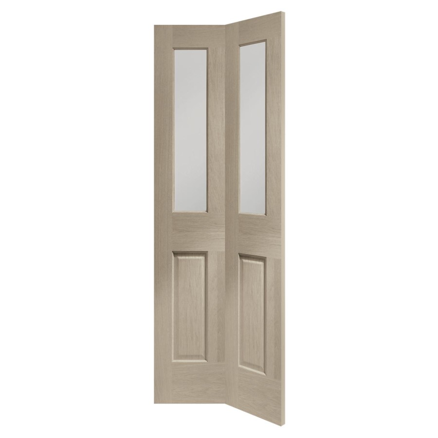 Internal Oak Malton Bi-Fold with Clear Bevelled Glass - Unfinished, 1981 x 762 x 35 mm