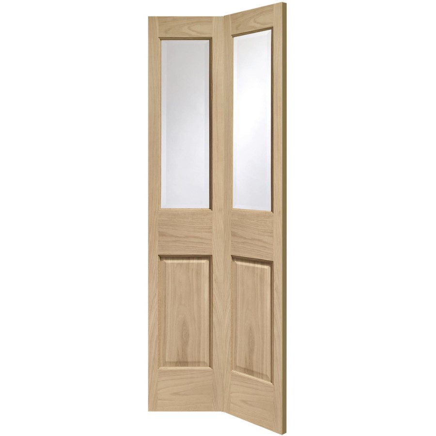 Internal Oak Malton Bi-Fold with Clear Bevelled Glass - Unfinished, 1981 x 762 x 35 mm