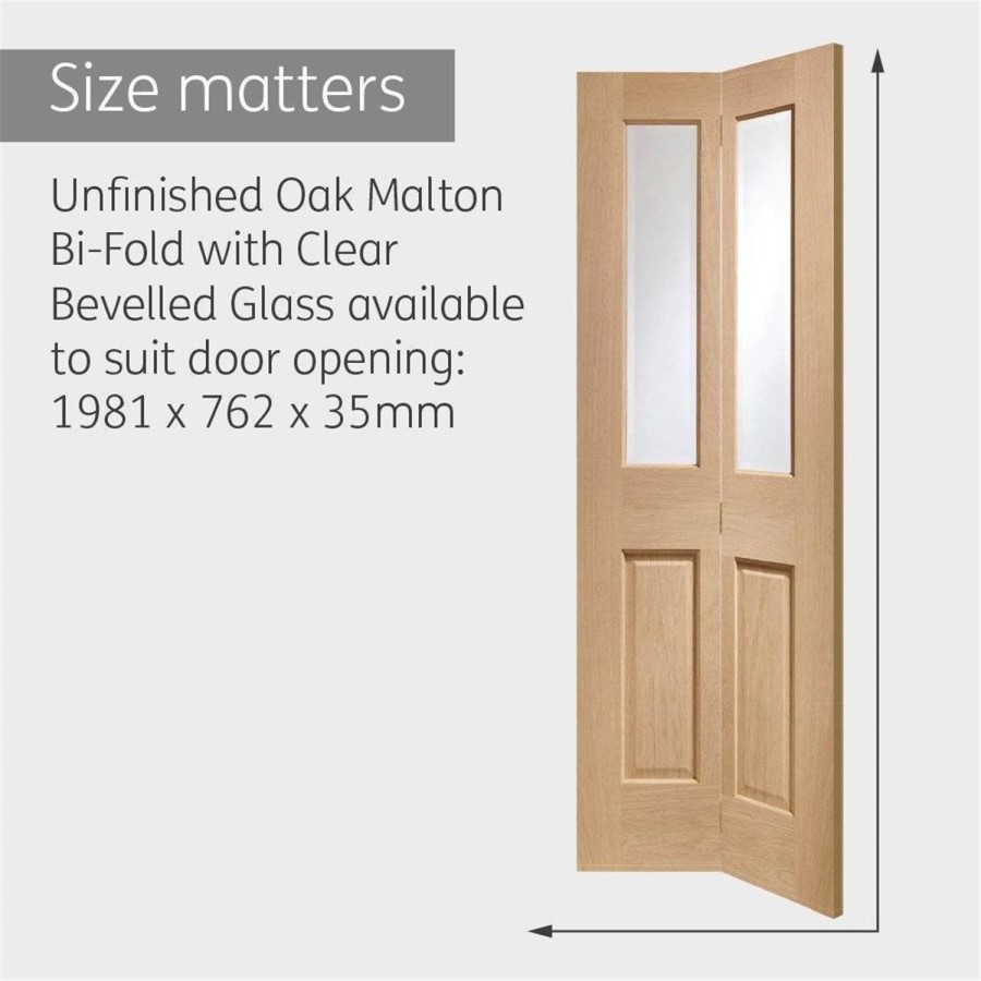Internal Oak Malton Bi-Fold with Clear Bevelled Glass - Unfinished, 1981 x 762 x 35 mm