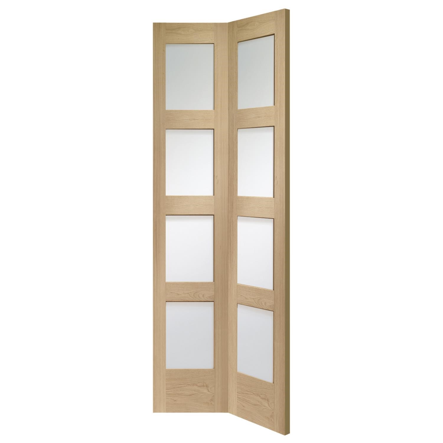 Xl Joinery Brown Internal Oak Glazed 4-Panel Shaker Bi-Fold Door With Clear Glass - Unfinished - 1981 X 686 X 35Mm - 4 Light