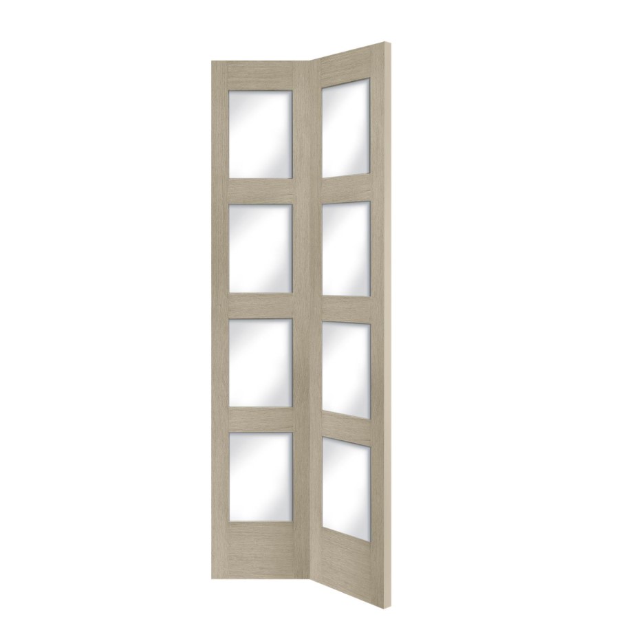 Internal Oak Shaker 4 Panel Bi-Fold Door with Clear Glass - Unfinished, 1981 x 762 x 35 mm