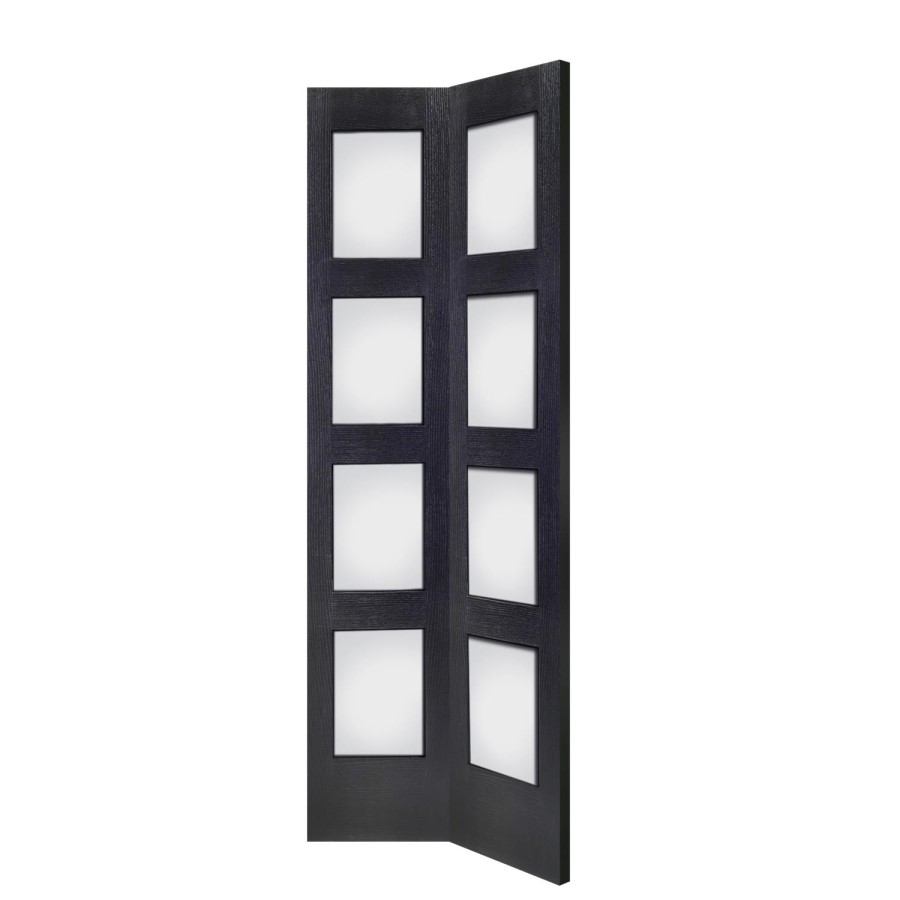 Internal Oak Shaker 4 Panel Bi-Fold Door with Clear Glass - Unfinished, 1981 x 762 x 35 mm