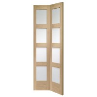 Internal Oak Shaker 4 Panel Bi-Fold Door with Clear Glass - Unfinished, 1981 x 762 x 35 mm