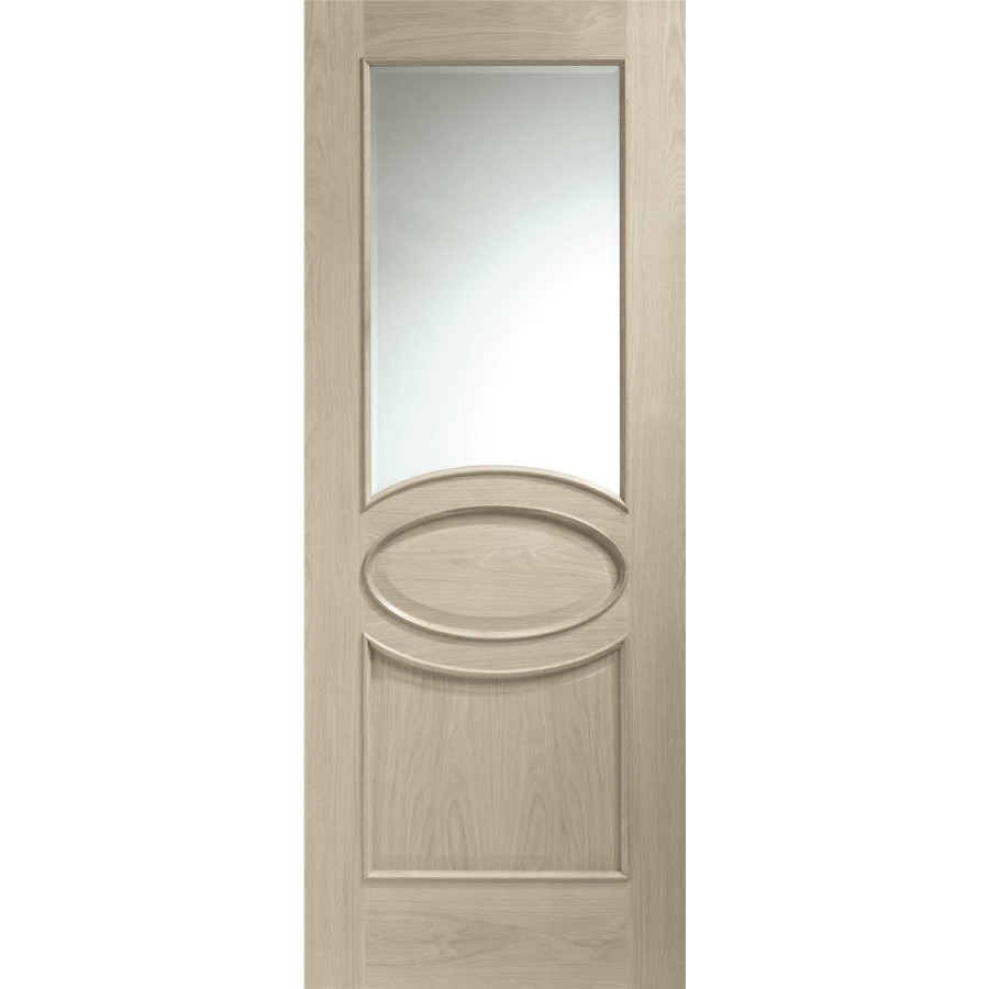 Internal Oak Calabria with Clear Bevelled Glass and Raised Mouldings - Unfinished, 1981 x 838 x 35 mm