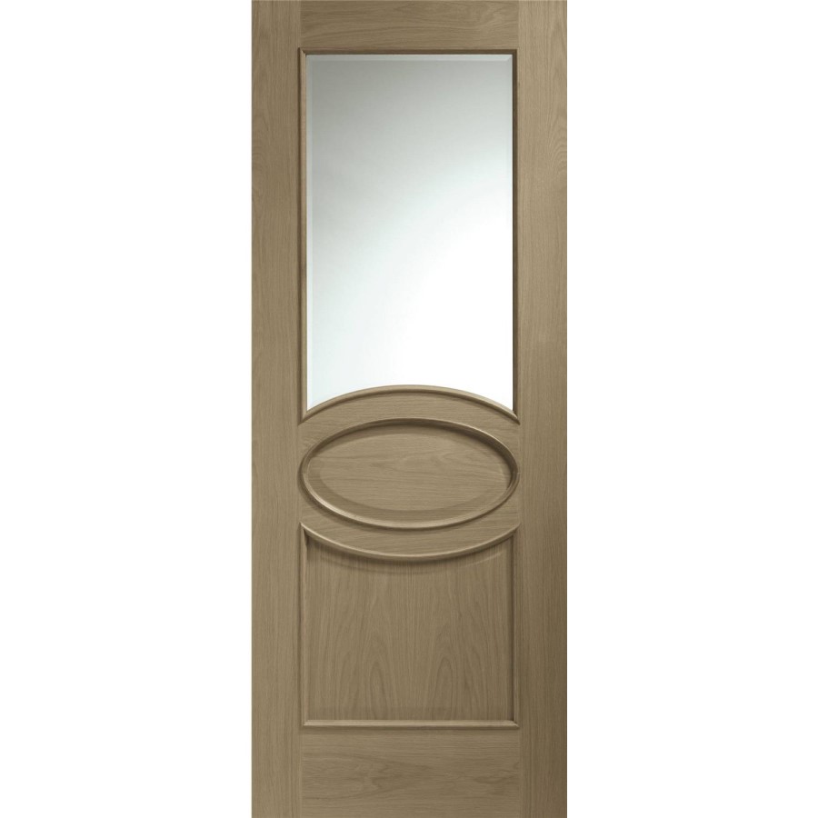 Internal Oak Calabria with Clear Bevelled Glass and Raised Mouldings - Unfinished, 1981 x 838 x 35 mm