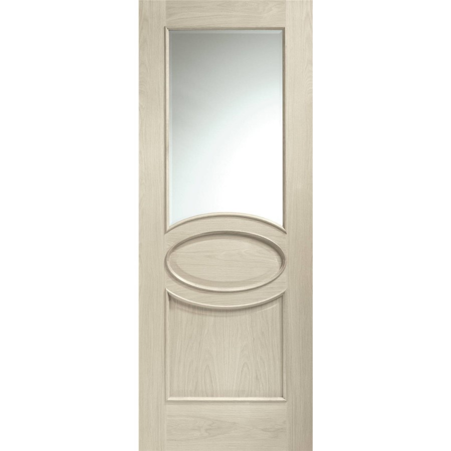 Internal Oak Calabria with Clear Bevelled Glass and Raised Mouldings - Unfinished, 1981 x 838 x 35 mm
