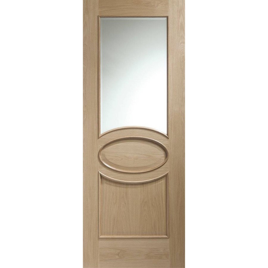 Internal Oak Calabria with Clear Bevelled Glass and Raised Mouldings - Unfinished, 1981 x 838 x 35 mm