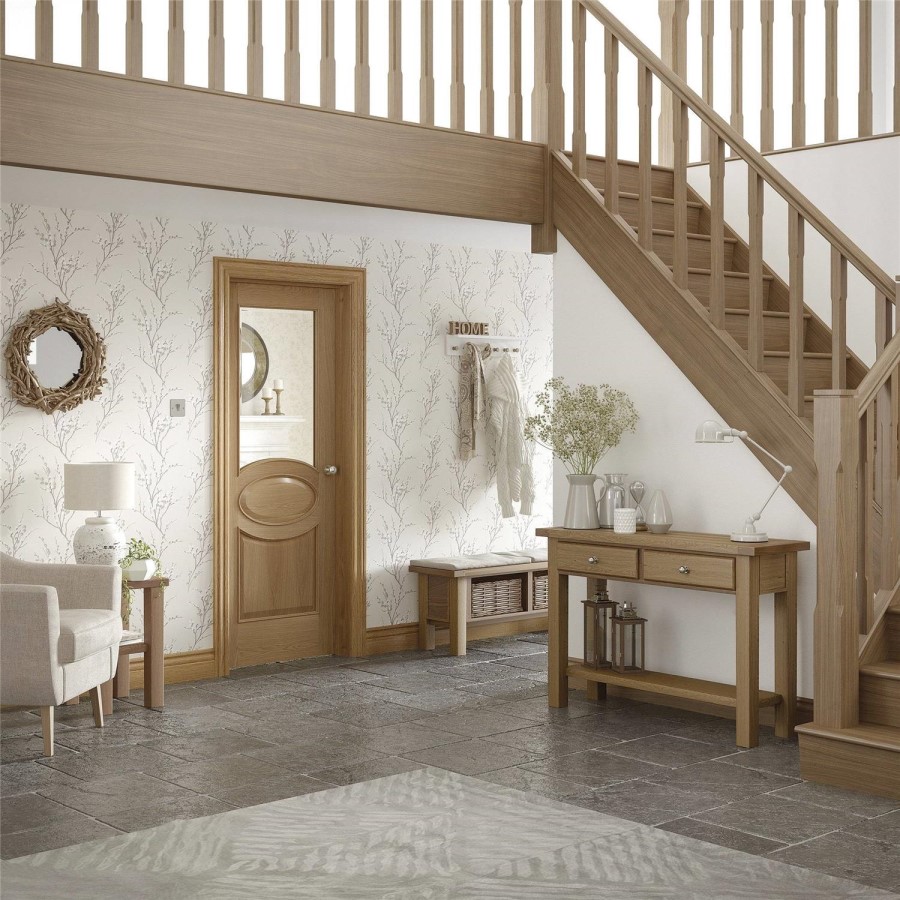 Internal Oak Calabria with Clear Bevelled Glass and Raised Mouldings - Unfinished, 1981 x 838 x 35 mm