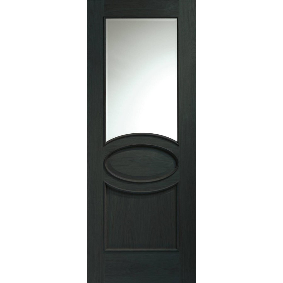 Internal Oak Calabria with Clear Bevelled Glass and Raised Mouldings - Unfinished, 1981 x 838 x 35 mm