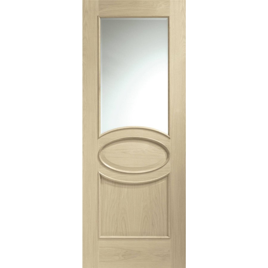 Internal Oak Calabria with Clear Bevelled Glass and Raised Mouldings - Unfinished, 1981 x 838 x 35 mm