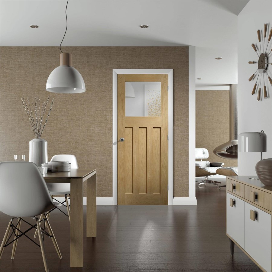 Internal Oak Glazed 1930s Door with Opaque Glass - Unfinished - 1981 x 762 x 35mm - DX - XL Joinery
