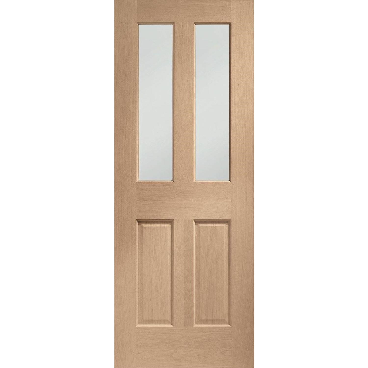 Internal Oak Glazed Victorian 4 Panel Door Clear Bevelled Glass Unfinished 1981 x 610 x 35mm Victoria Jo