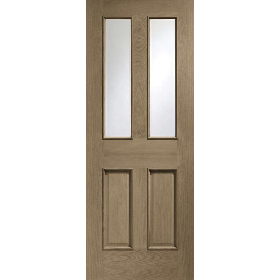 Malton With Raised Mouldings Internal Oak Door with Clear Bevelled Glass - Unfinished, 1981 x 762 x 35 mm