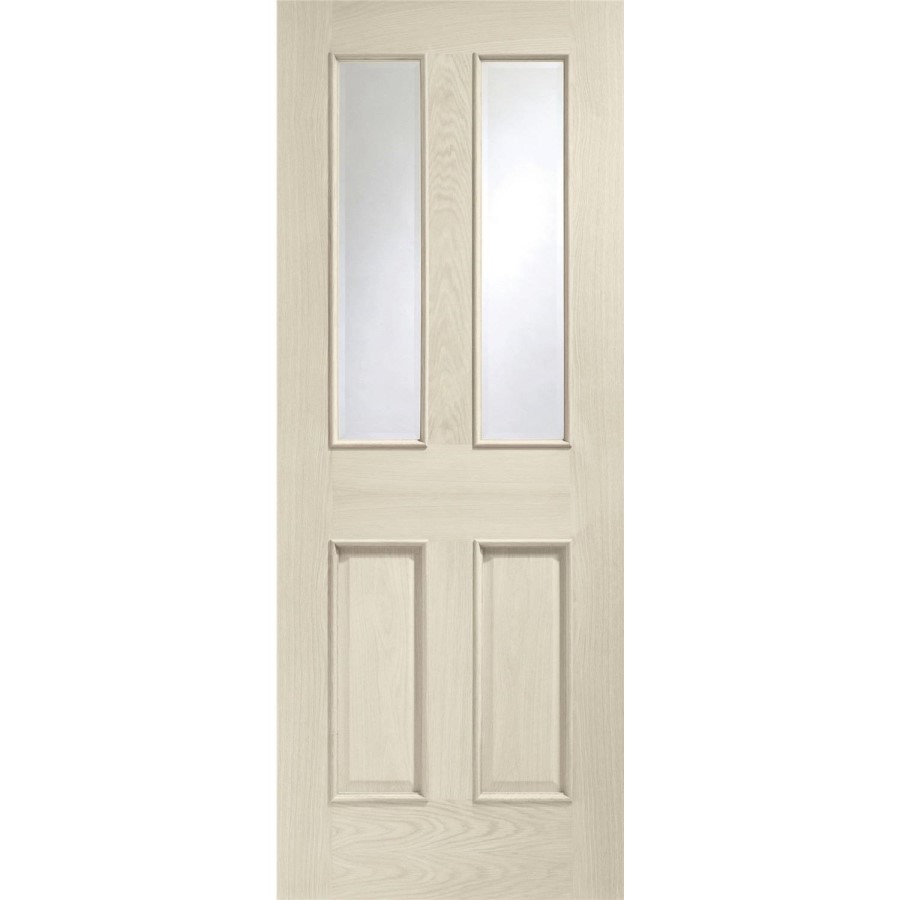Malton With Raised Mouldings Internal Oak Door with Clear Bevelled Glass - Unfinished, 1981 x 762 x 35 mm