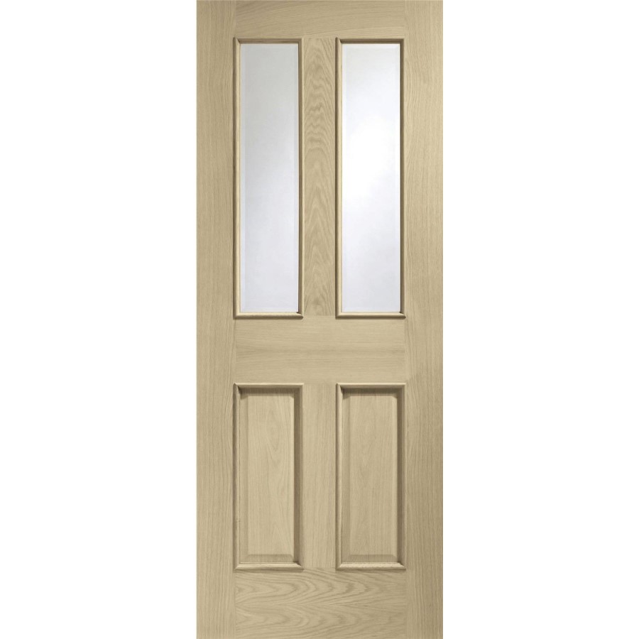 Malton With Raised Mouldings Internal Oak Door with Clear Bevelled Glass - Unfinished, 1981 x 762 x 35 mm