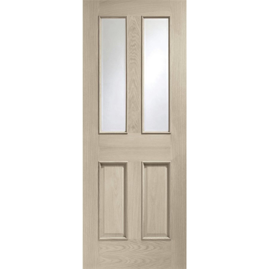 Malton With Raised Mouldings Internal Oak Door with Clear Bevelled Glass - Unfinished, 1981 x 762 x 35 mm