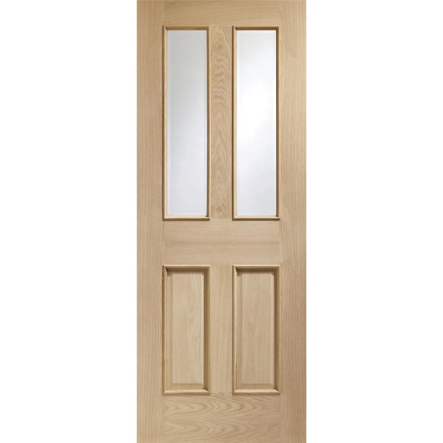 Malton With Raised Mouldings Internal Oak Door with Clear Bevelled Glass - Unfinished, 1981 x 762 x 35 mm