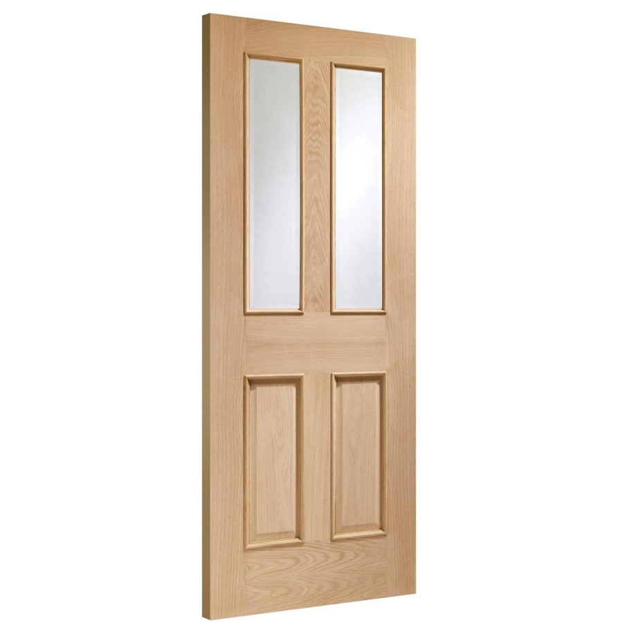 Malton With Raised Mouldings Internal Oak Door with Clear Bevelled Glass - Unfinished, 1981 x 762 x 35 mm
