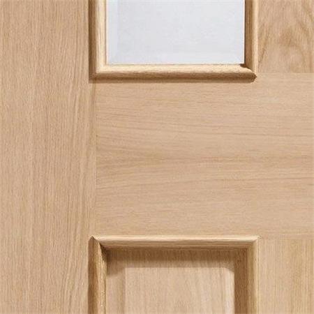 Malton With Raised Mouldings Internal Oak Door with Clear Bevelled Glass - Unfinished, 1981 x 762 x 35 mm