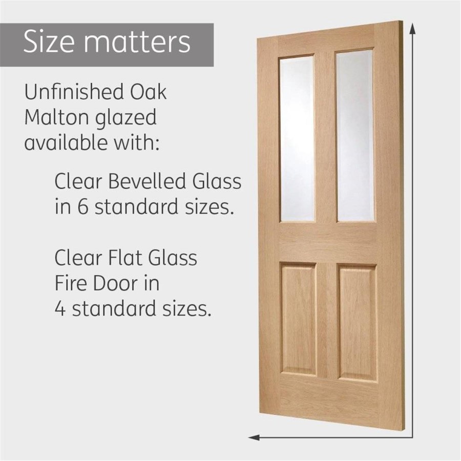 Internal Oak Glazed Victorian 4-Panel Door with Clear Bevelled Glass - Unfinished - 2040 x 626 x 40mm - Victoria - XL Joinery