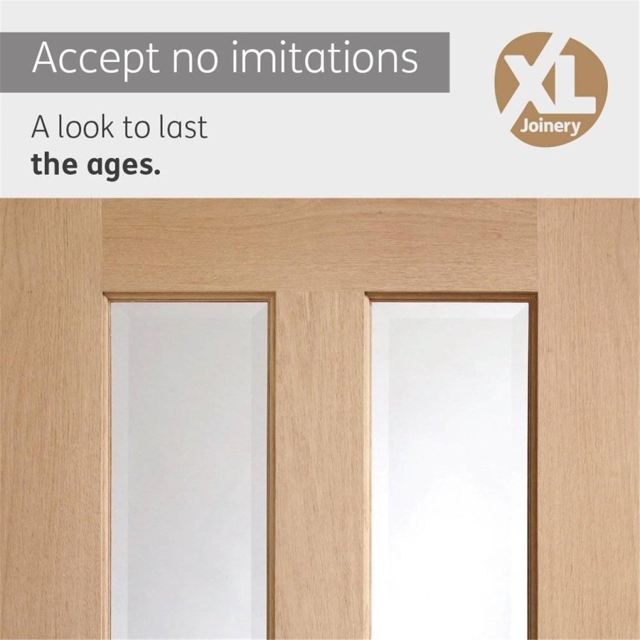 Internal Oak Malton Door with Clear Bevelled Glass - Unfinished, 2040 x 826 x 40 mm