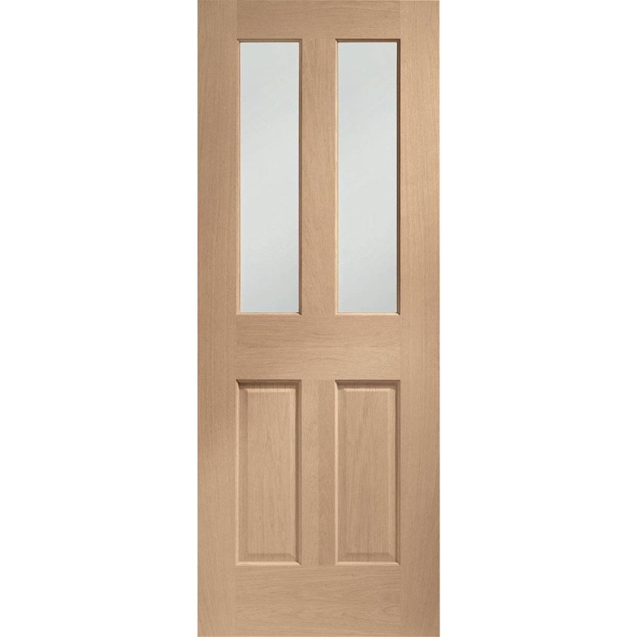 Internal Oak Glazed Victorian 4-Panel Door with Clear Bevelled Glass - Unfinished - 2040 x 826 x 40mm - Victoria - XL Joinery