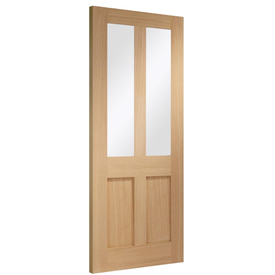 Internal Oak Glazed Victorian 4-Panel Shaker Door with Clear Glass - Unfinished - 2040 x 726 x 40mm - Victoria - XL Joinery