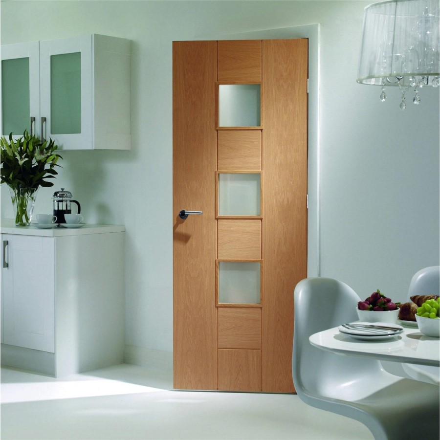 Internal Oak 3-Light Door with Opaque Glass - Unfinished - 1981 x 762 x 35mm - Messina - XL Joinery