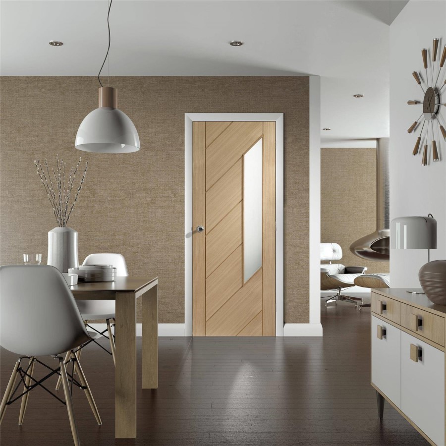 Internal Oak Glazed 1-Light Door with Opaque Glass - Unfinished - 2040 x 826 x 40mm - Monza - XL Joinery
