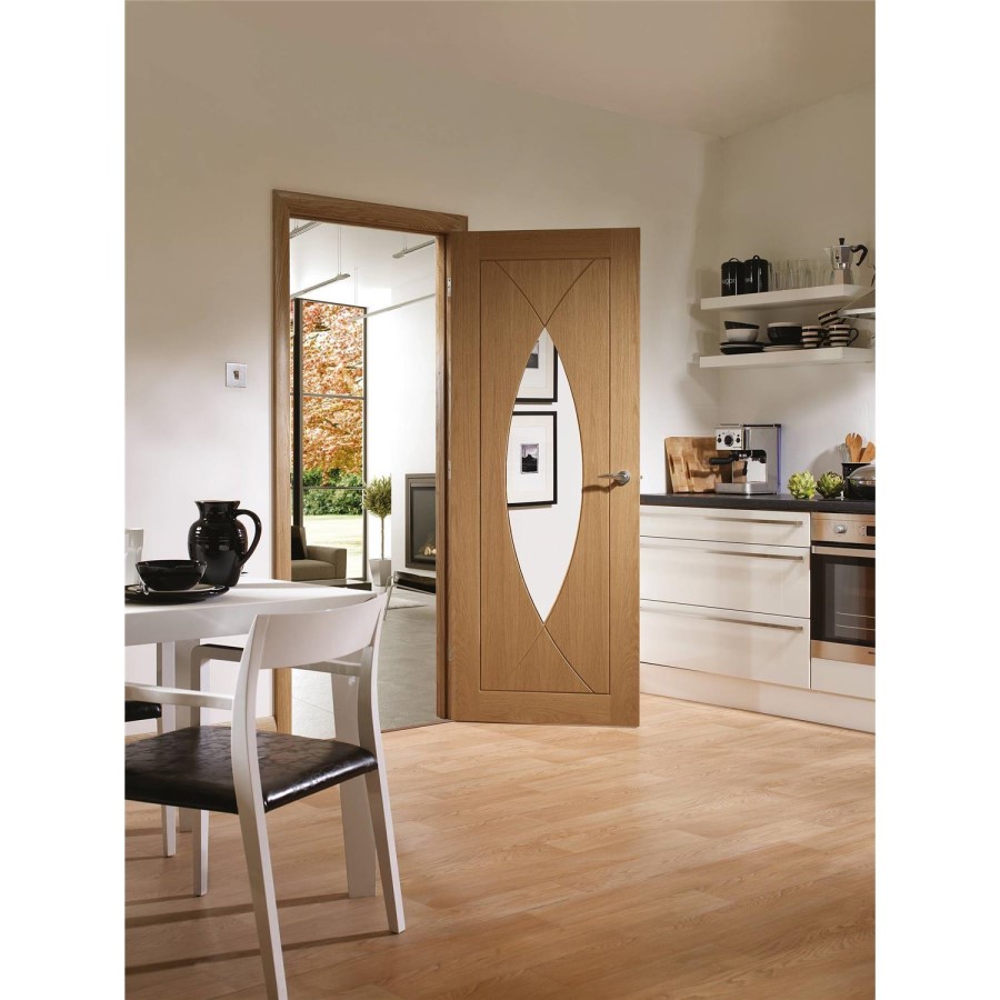Internal Oak Glazed Door with Clear Glass - Unfinished - 2040 x 826 x 40mm - Pesaro - XL Joinery