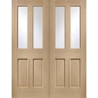 Internal Oak Malton Pair with Clear Bevelled Glass - Unfinished, 1981 x 1168 x 40 mm