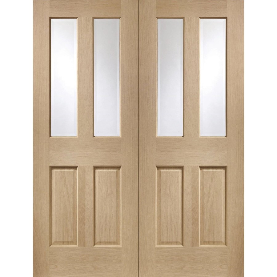 Internal Oak Glazed Victorian 4-Panel French Doors with Clear Bevelled Glass - Unfinished - 1981 x 1168 x 40mm - Victoria - XL Joinery