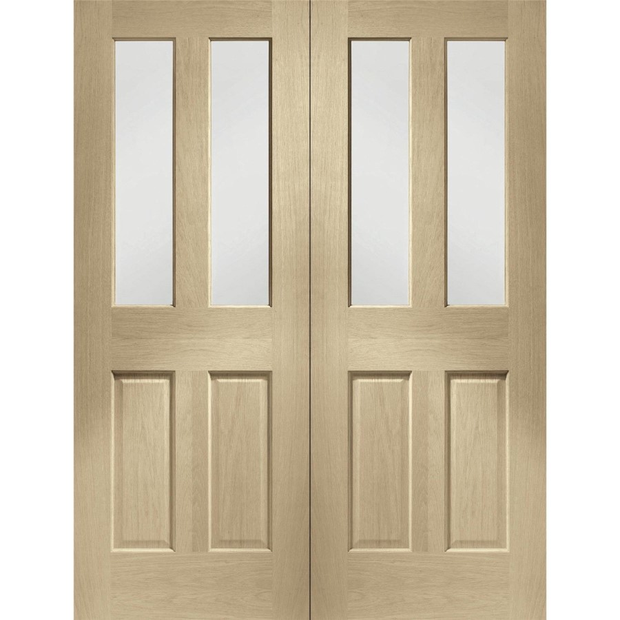 Internal Oak Malton Pair with Clear Bevelled Glass - Unfinished, 1981 x 1168 x 40 mm