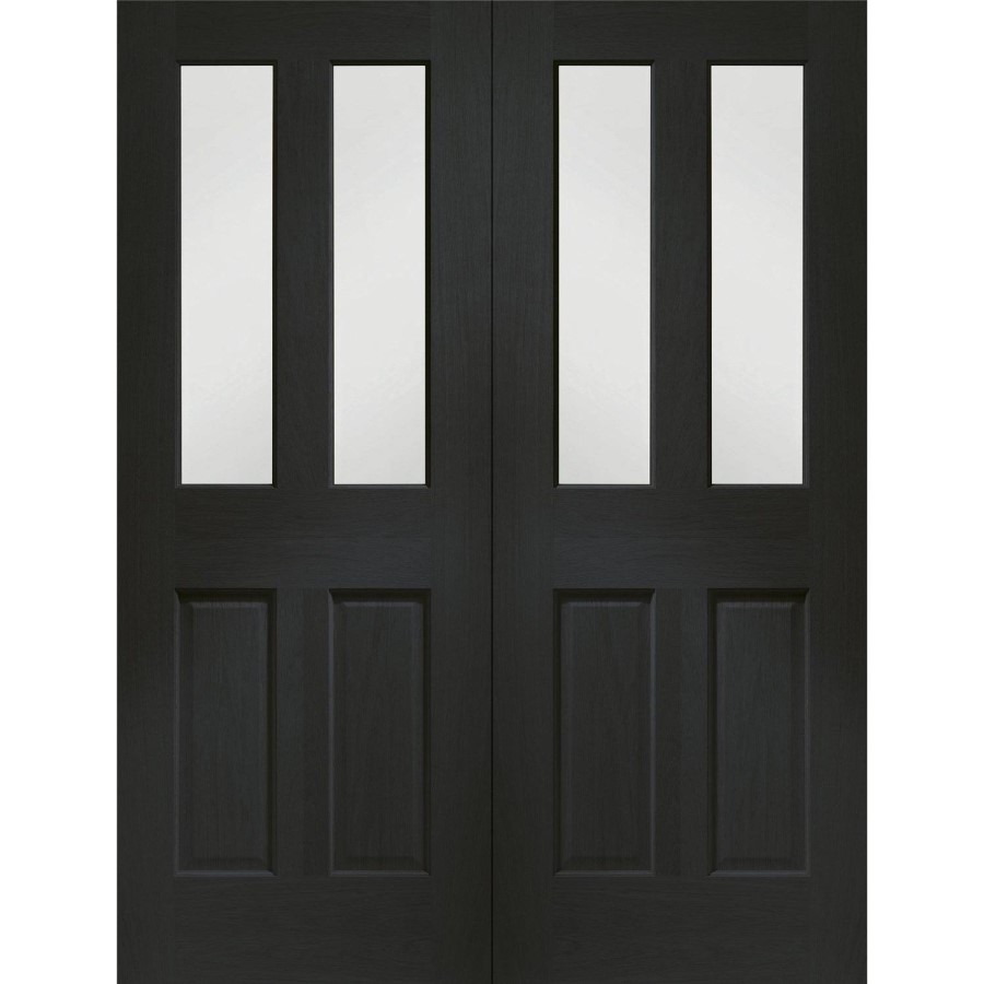 Internal Oak Malton Pair with Clear Bevelled Glass - Unfinished, 1981 x 1168 x 40 mm