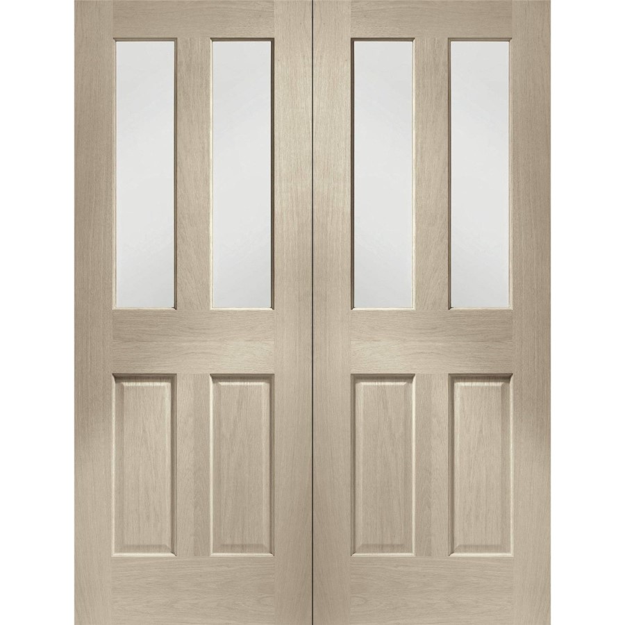 Internal Oak Malton Pair with Clear Bevelled Glass - Unfinished, 1981 x 1372 x 40 mm
