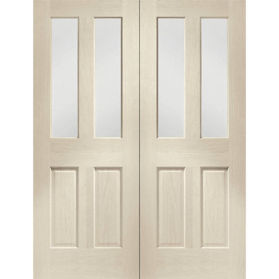 Internal Oak Malton Pair with Clear Bevelled Glass - Unfinished, 1981 x 1372 x 40 mm