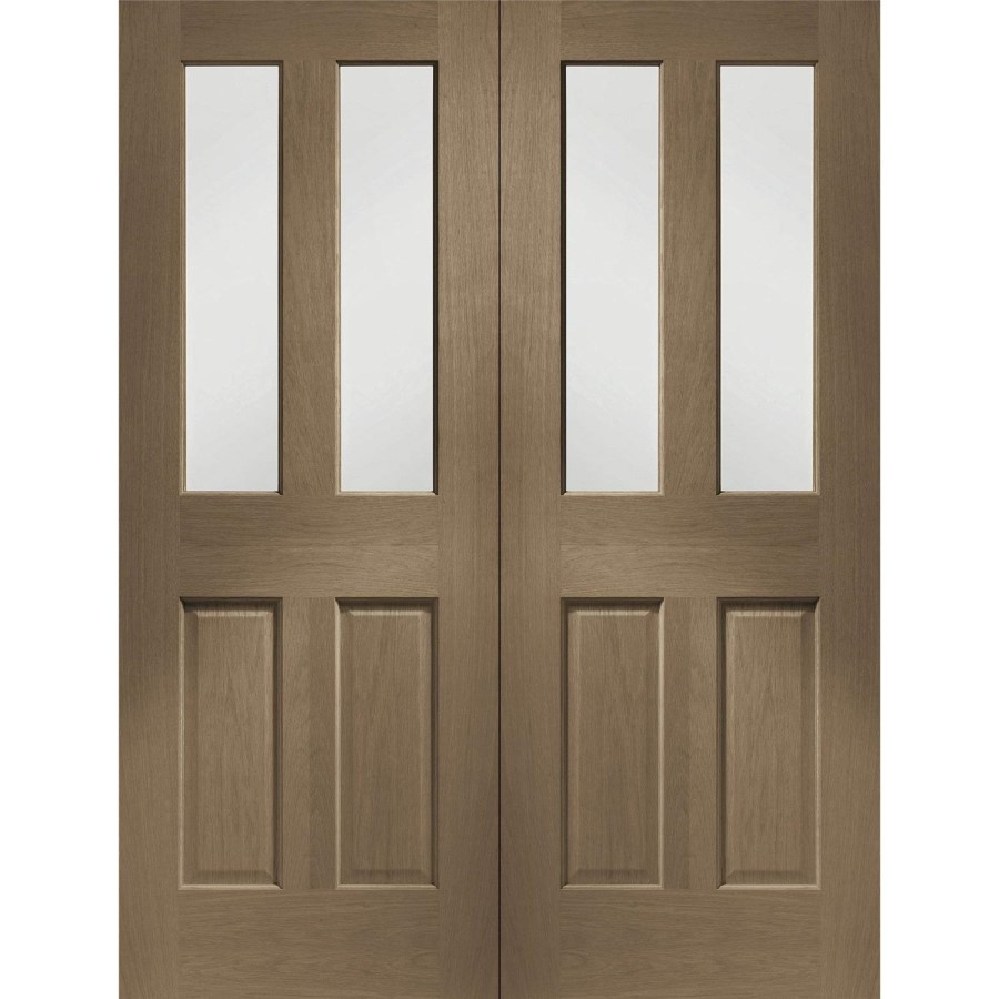 Internal Oak Malton Pair with Clear Bevelled Glass - Unfinished, 1981 x 1372 x 40 mm