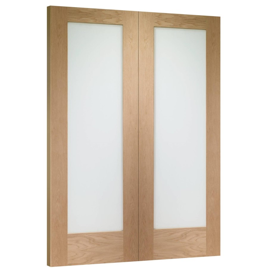 Internal Oak Pattern 10 Door Pair with Clear Glass - Unfinished, 1981 x 1168 x 40 mm