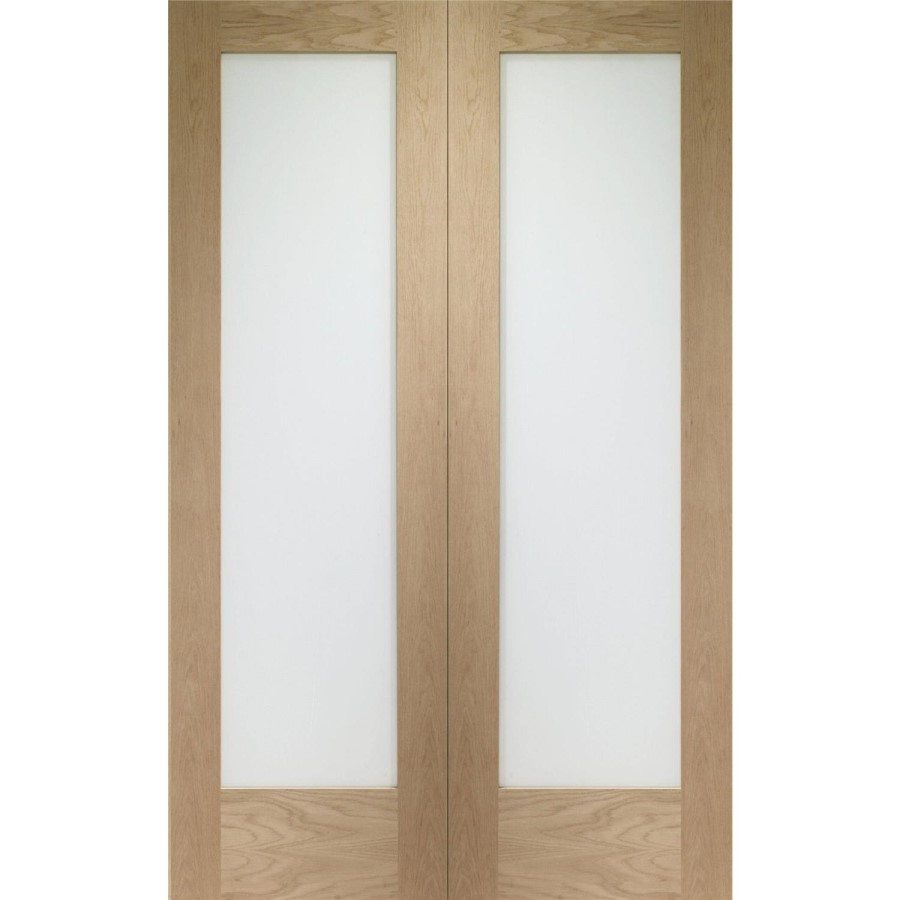 Internal Oak Fully-Glazed French Doors with Clear Glass - Unfinished - 1981 x 1220 x 40mm - Pattern 10 - XL Joinery