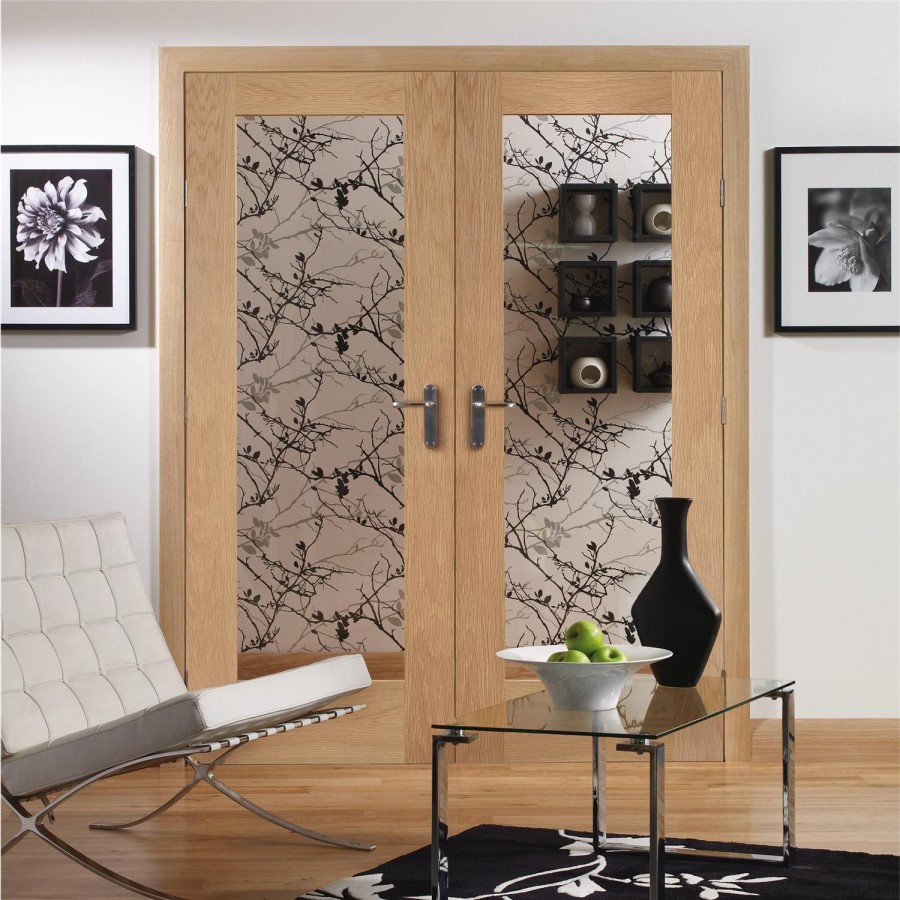 Internal Oak Pattern 10 Door Pair with Clear Glass - Unfinished, 1981 x 1220 x 40 mm