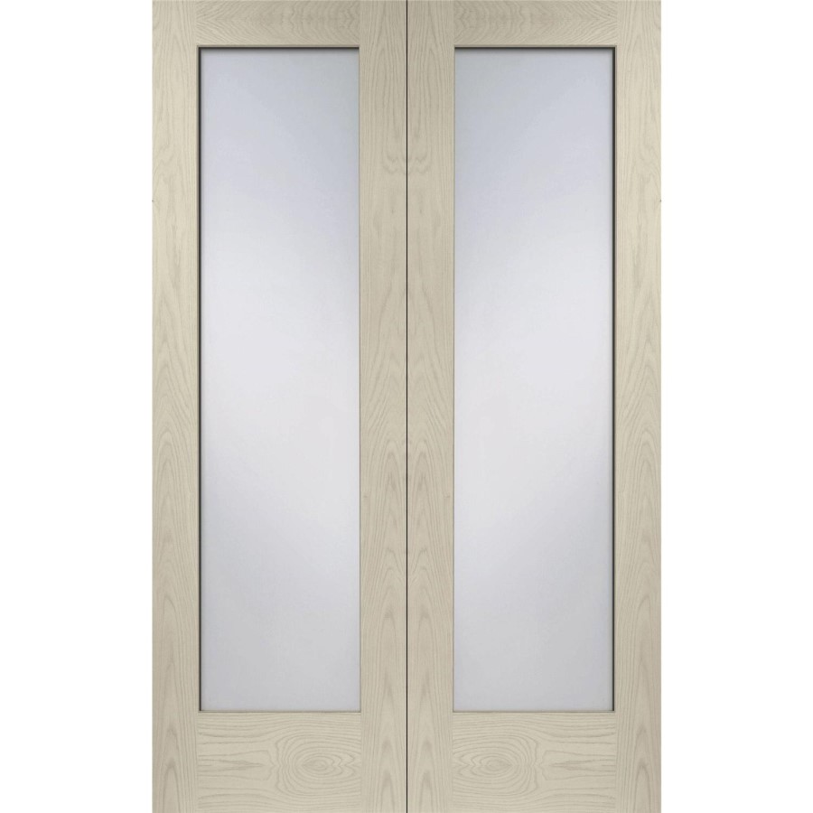 Internal Oak Fully-Glazed French Doors with Opaque Glass - Unfinished - 1981 x 1524 x 40mm - Pattern 10 - XL Joinery