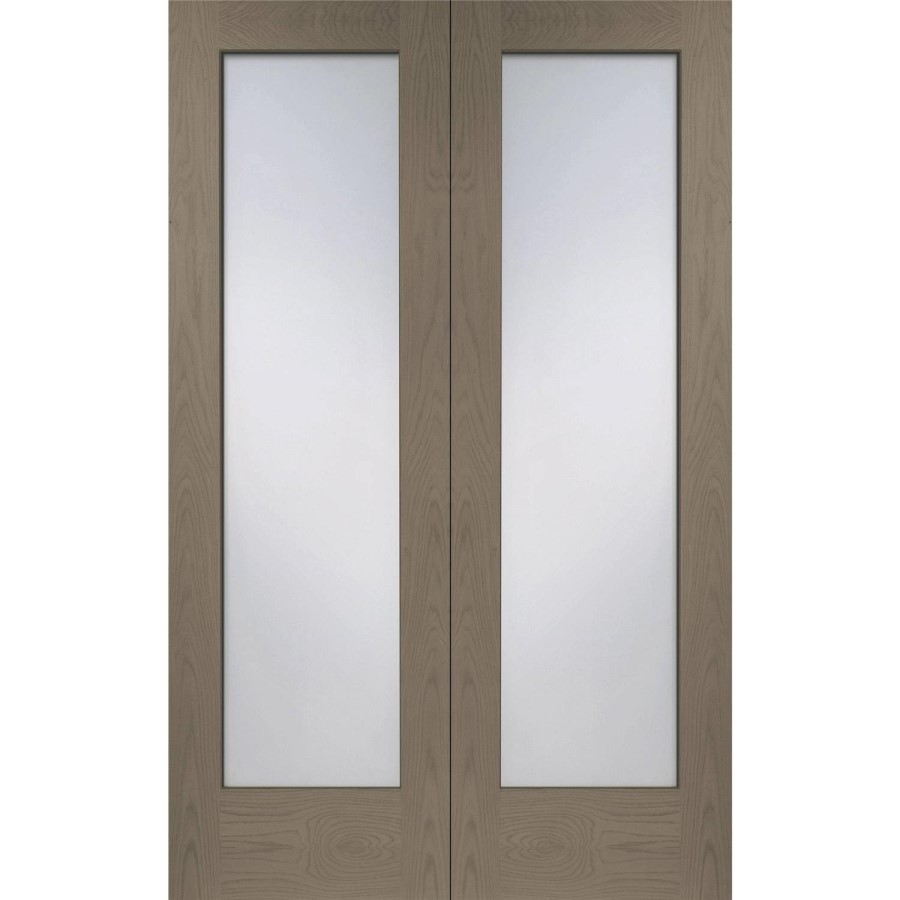 Internal Oak Fully-Glazed French Doors with Opaque Glass - Unfinished - 1981 x 1524 x 40mm - Pattern 10 - XL Joinery