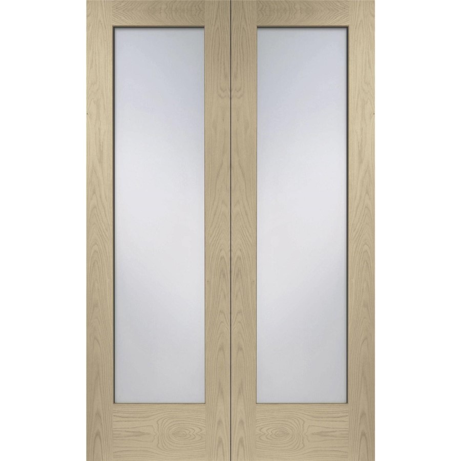 Internal Oak Fully-Glazed French Doors with Opaque Glass - Unfinished - 1981 x 1524 x 40mm - Pattern 10 - XL Joinery