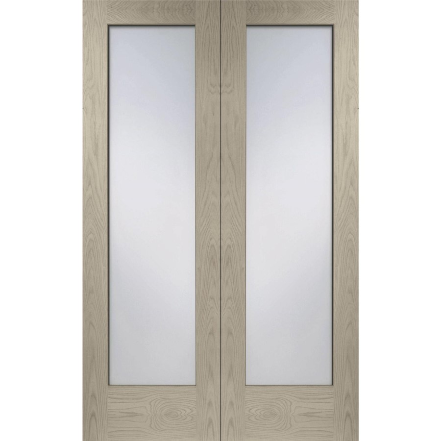 Internal Oak Fully-Glazed French Doors with Opaque Glass - Unfinished - 1981 x 1524 x 40mm - Pattern 10 - XL Joinery