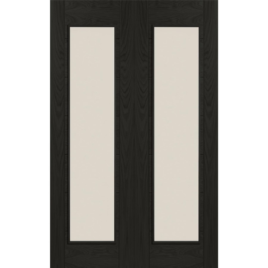 Palermo Internal Oak Rebated Door Pair with Clear Glass - Unfinished, 1981 x 1067 x 40 mm