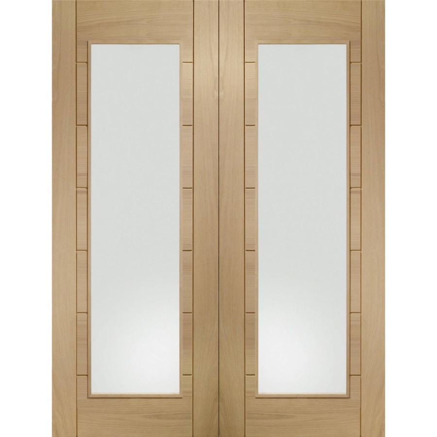 Palermo Internal Oak Rebated Door Pair with Clear Glass - Unfinished, 1981 x 1067 x 40 mm