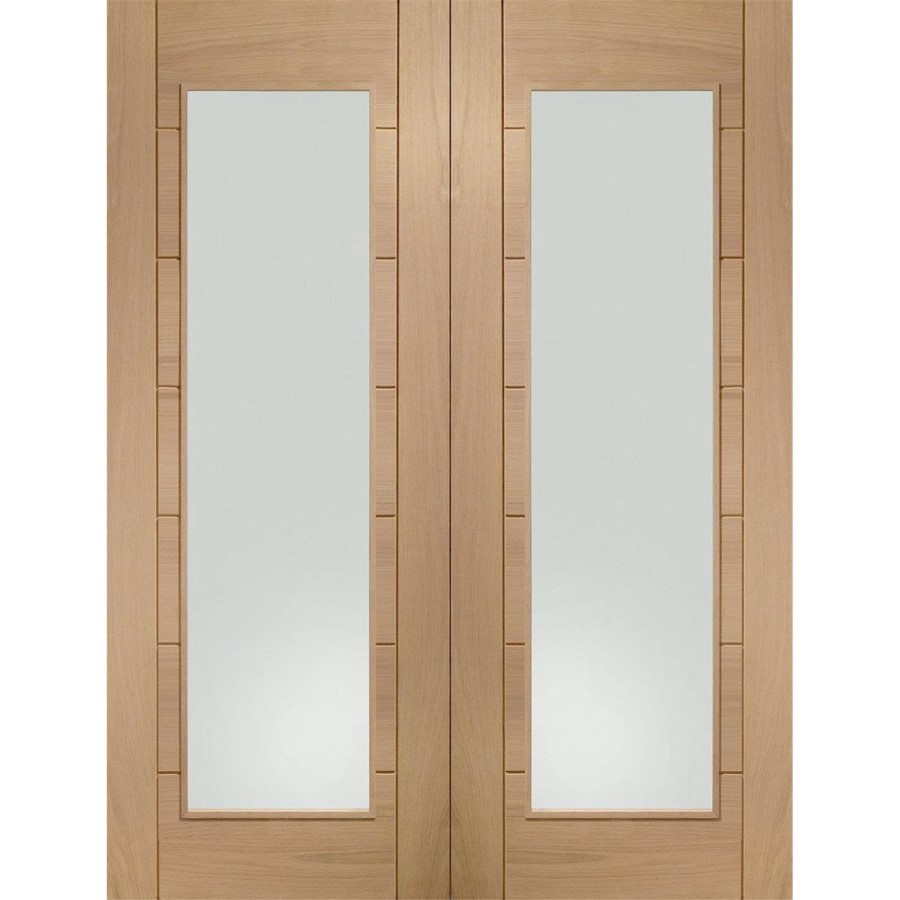 Palermo Internal Oak Rebated Door Pair with Clear Glass - Unfinished, 1981 x 1067 x 40 mm