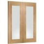 Palermo Internal Oak Rebated Door Pair with Clear Glass - Unfinished, 1981 x 1067 x 40 mm