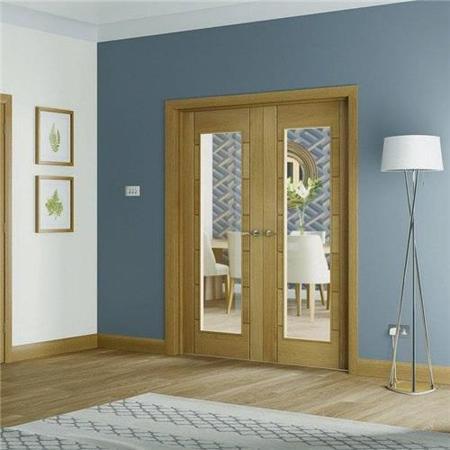 Palermo Internal Oak Rebated Door Pair with Clear Glass - Unfinished, 1981 x 1067 x 40 mm