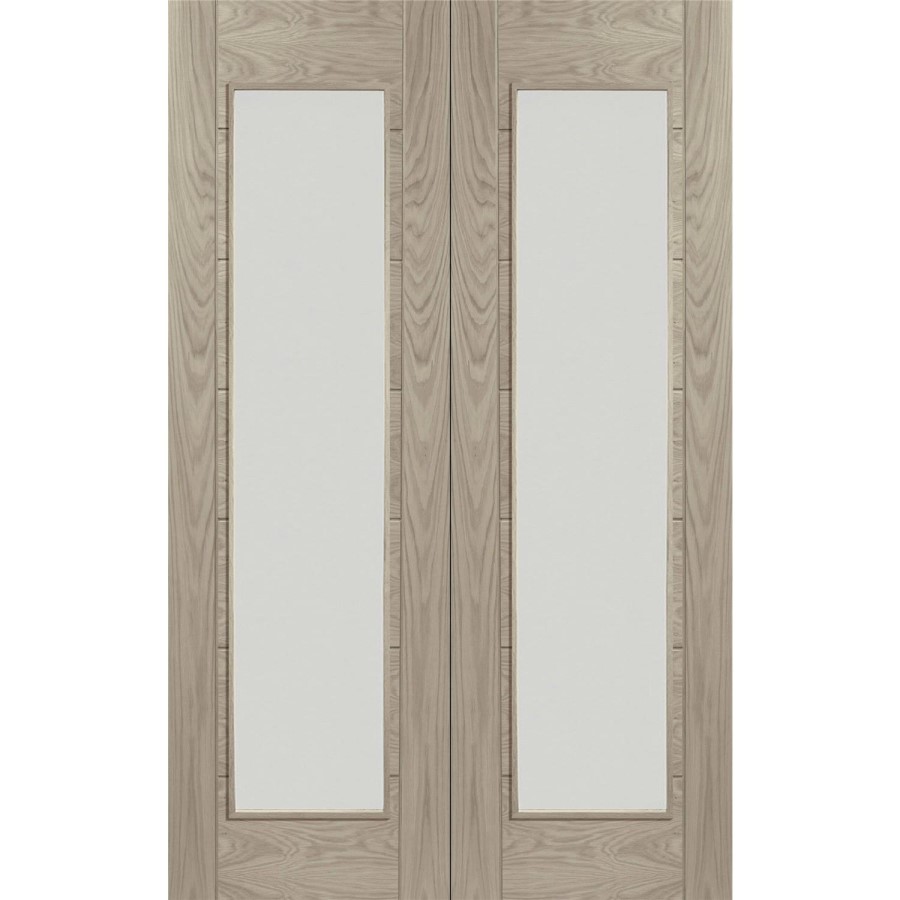 Palermo Internal Oak Rebated Door Pair with Clear Glass - Unfinished, 1981 x 1067 x 40 mm
